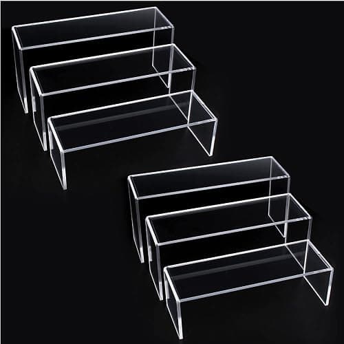 ELEGANTLIFE 3 Tier Acrylic Riser Display Shelf Cupcake Stand for Amiibo Funko POP Figures,Perfume & Cologne Organizer,Desserts Holder,Jewelry Display Shelf Risers for Décor,2 Sets of 3-Pack (Clear) - Image 1