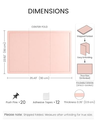Fluxynara Bulletin Board, 23.6" x 17.5" Cork Board Alternative with 12 Safe Removable Adhesive Tabs, Foldable Felt Pin Board for Home Office, Classroom, Bedroom,Entryway for Walls—Pink thumbnail 2