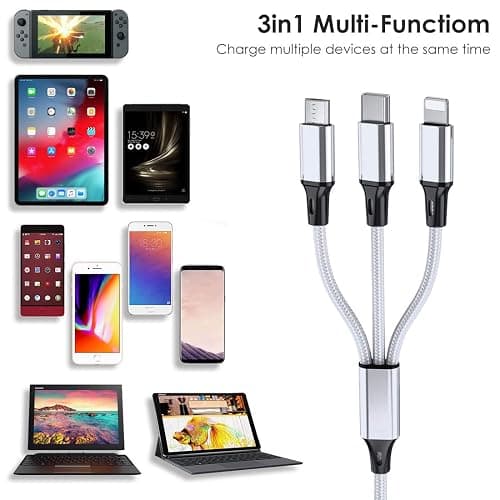 Multi Charging Cable, 10ft 2Pack Multi Phone Charger Cable Braided Universal 3 in 1 Charging Cord Extra Long Multiple USB Cable with USB C, Micro USB Port Connectors for Cell Phones and More thumbnail 6