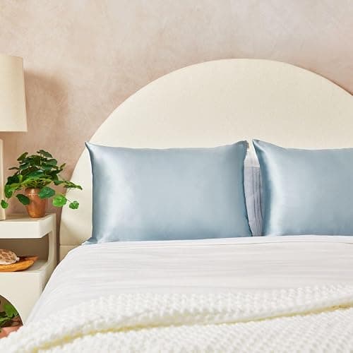 Kitsch Satin Pillowcase with Zipper for Hair & Skin, Softer Than Silk Pillow Cases Queen, Wrinkle-Free, Smooth and Cooling Satin Pillow Covers, Standard Size 19"x26", Haze Blue thumbnail 2