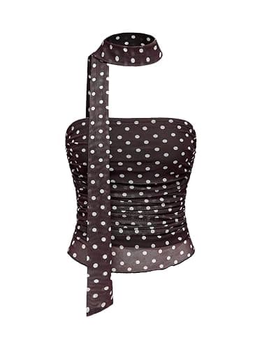 Milumia Women's Polka Dots Mesh Tube Tops Y2k Strapless Scarf Halter Top Going Out Clubbing Outfits - Image 1