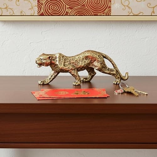 Veemoon Brass Gold Leopard Ornament Fengshui Metal Panther Figurines Table Lucky Animal Stuate Small Wealth Leopard Sculpture Mini Jungle Decoration for Office Tearoom Cupboard Decor thumbnail 7