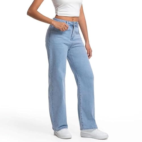 Mars power Straight Leg Jeans for Women,High Waisted Wide Leg Loose Stretchy Boyfriend Denim Pants Baggy Jeans for Women thumbnail 4