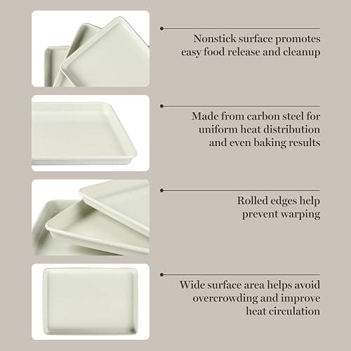 Martha Stewart Gallen 3-Piece Cookie Sheet Set – 13", 15", 17" Baking Pans, Ceramic Nonstick, PFA-Free, Carbon Steel – Oven Safe to 450°F, Warp-Resistant, Easy to Clean - Linen White thumbnail 5