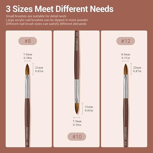 Modelones Kolinsky Sable Acrylic Nail Art Brush Red Wood Pen Nail Brushes for Extension 3D Carving Designs Professional Manicure Tool (10#) thumbnail 5