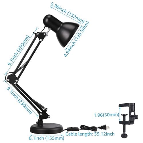 TORCHSTAR Metal Desk Lamp with Clamp, Swing Arm, Architect Adjustable Gooseneck Table Lamp, Clip Desk Lights for Home Office, Work, Study, Reading, E26 Base, Multi-Joint, Black thumbnail 6
