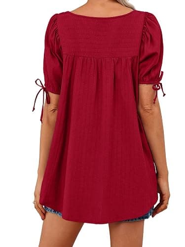 Tankaneo Womens Square Neck Babydoll Tops Summer Puff Short Sleeve Tunic Shirts Casual Loose Fit Blouse thumbnail 5