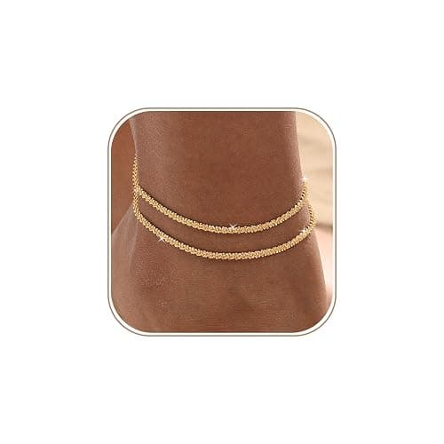 Lyncory Gold/Silver Ankle Bracelets for Women,14k Gold Plated Link Chain Anklets,Trendy Layered Waterproof Anklet Adjustable Jewelry Summer Beach Anklet Set for Women Non Tarnish Jewelry Gifts - Image 1