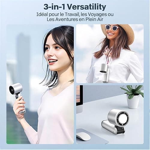 Mini Ventilateur Climatiseur Portable,Pliable Ventilateur Avec écran LED Fonction de Refroidissement,1-199 Vitesses de Vent 5000mAh Turbo Ventilateur de Cou Pour Le Plein Air, Le Camping,Bureaux-Blanc thumbnail 7