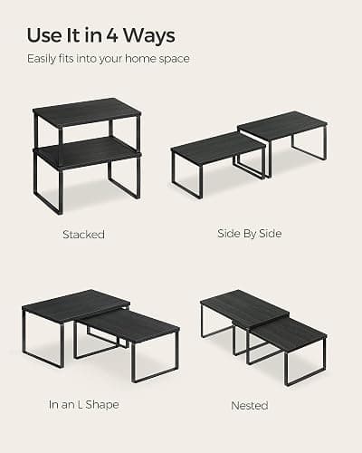 SONGMICS Cabinet Organizer Shelf, Set of 4 Kitchen Counter Shelves, Kitchen Storage, Spice Rack, Stackable, Expandable, Metal and Engineered Wood, Ink Black and Ebony Black UKCS027B01 thumbnail 7