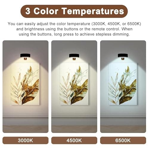 VKAXRMZTP 3 Pack Black Magnetic Picture Lights, Battery Operated LED Art Lights with Remote & Timer, 3 Color Temperature Dimmable Rotating Extendable Light for Artwork, Photos & Posters thumbnail 5