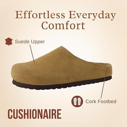 CUSHIONAIRE Lute Genuine Suede Leather Clogs for Women Indoor and Outdoor – Comfortable Slip On Womens Clogs with Cushioned Footbed thumbnail 4