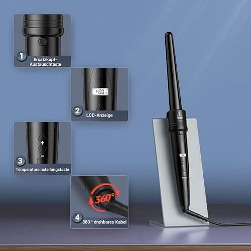 Lockenstab 5 in 1 LCD Keramikbeschichtung Multifunktions Austauschbare Welleneisen mit Handschuhe Lockenwickler Kit ET-W301 - Black thumbnail 3