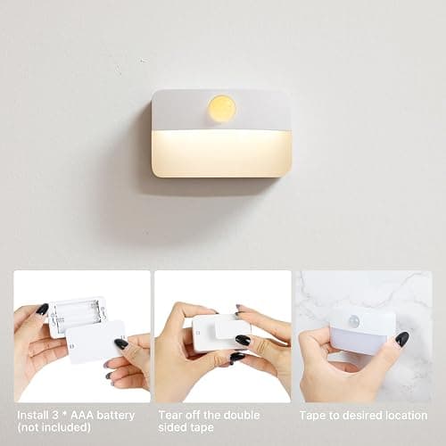 Guankai 8 Pack Motion Sensor Stair Light for Indoor, Battery Operated Closet Lights, Wireless Stick on Anywhere Hallway Lamp, Portable Led Night Lamps for Bedroom Under Cabinet Kitchen thumbnail 8