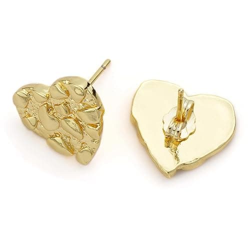 14k Gold Plated Rough Textured Cookie Heart Shape Nugget Stud Earrings For Men/Women Unisex - L(12mm) thumbnail 3