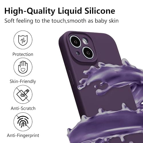 UCASONG for iPhone 15 Case Silicone,with [Full Camera Protection][Soft Anti-Scratch Microfiber Lining],Liquid Silicone Ultra Slim Shockproof Phone Case for Men Women Girls-Dark Purple thumbnail 2
