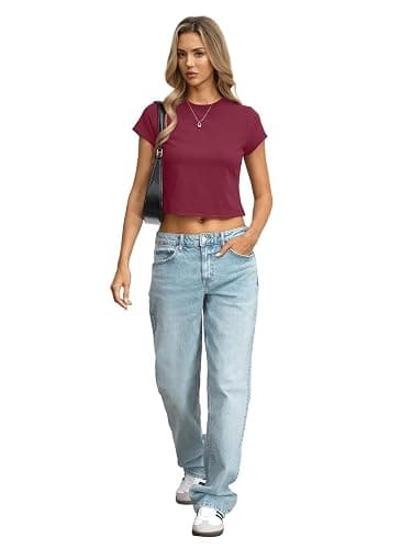 EasyGala Womens Cotton T Shirts Basic Baby Tee Crop Tops Crewneck Slim Fit Short Sleeves Tee Summer Cute Clothes 2026 thumbnail 6