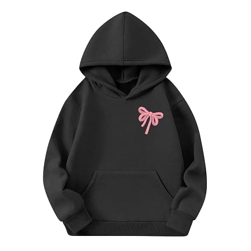 QWKLEAJ Girls Cute Hoodie Sweatshirt Hoodies Fall Loose With Bows Long Sleeve Shirt Soft Sweaters With Pocket 3-14 Yrs thumbnail 4