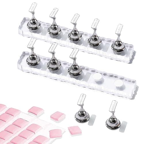 BQAN 2 Set Nail Holder for Painting Nails, Transparent Acrylic Nail Stand for Press on/Fake Nail Tips Training/Nails Display with 96 Pcs Reusable Adhesive Putty (Clear) - Image 1