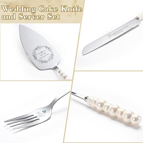 BEKESIN Wedding Cake Knife and Server Set, Ceramic Pearl Handle Cake Cutting Set for Weddings, Engagements, Anniversaries, and Engagement Gifts for Couples thumbnail 4