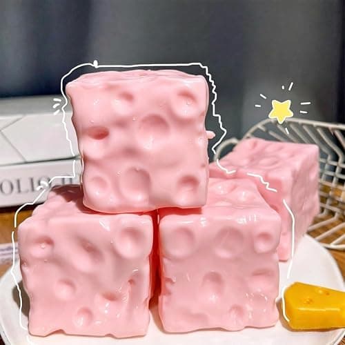 Pink Cheese Squishy, Squeeze Soft Cheese Luck Squishy Skin Slow Rising Sensory Stress & Anxiety Relief Fidget for Adults Gift Novelty Anxiety Calming Desk Party Favors (Cheese-Pink) thumbnail 6