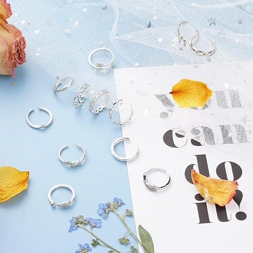 YVOETN 24Pcs Open Toe Rings Set for Women Adjustable Toe Band Knuckle Ring Arrow Knot Star Moon Finger Tail Foot Rings Summer Beach Foot Jewelry thumbnail 4