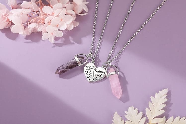 PESOENTH BFF Necklace for 2 - Matching Heart Best Friends Crystal Pendant Necklaces Friendship Jewelry Set For Women thumbnail 2