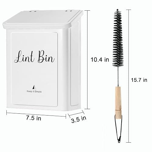 SUBEKYU Magnetic Lint Bin for Laundry Room, Wall Mounted Metal Lint Box Holder Trash Can with Lid for Dryer,Lint Basket for Laundry Room Organization,White thumbnail 2