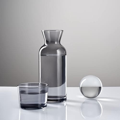 VOSS Living - Bedside Water Carafe and Glass Set, 23.6 Oz - Infused Pitcher for Nightstand, Mouthwash Decanter Bottle(Ivory Black) thumbnail 2
