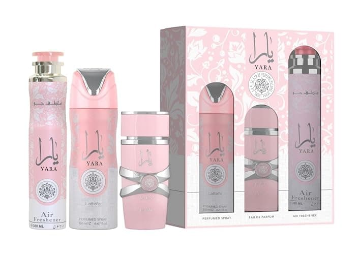 Lattafa Yara For Women 3 Piece Gift Set (3.4 Fl Oz EDP + 6.67 Fl Oz Deo + 10.14 Fl Oz Air Freshener) thumbnail 2