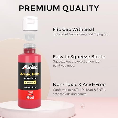 ABEIER Acrylic Paint Set, 56 Colors (2oz/60ml), Matte Finish, Waterproof, Rich Pigments, Non-Toxic Paints for Painting on Canvas Crafts Wood Ceramic, Fabric Ideal for Beginners and Students thumbnail 4