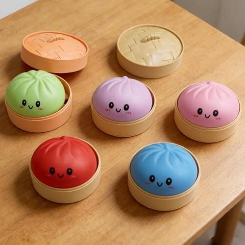 Dumpling Squishy Toy, Dumpling Squishy Mystery Box, Easter Basket Stuffers, Squeeze Dough Ball Stress Relief Hand Toys with Food Steamer Stretchy Desk Toys (Blue) thumbnail 4