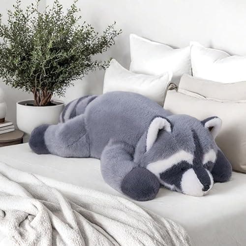 Labauxite Raccoon Plush, Raccoon Stuffed Animals, Cute Plush Toys Realistic Raccoons Body Pillow Hug Sleeping Fluffy Animal Toys for Kids, Bed Decor Plushie Doll Birthday Gift (17.7in) thumbnail 8