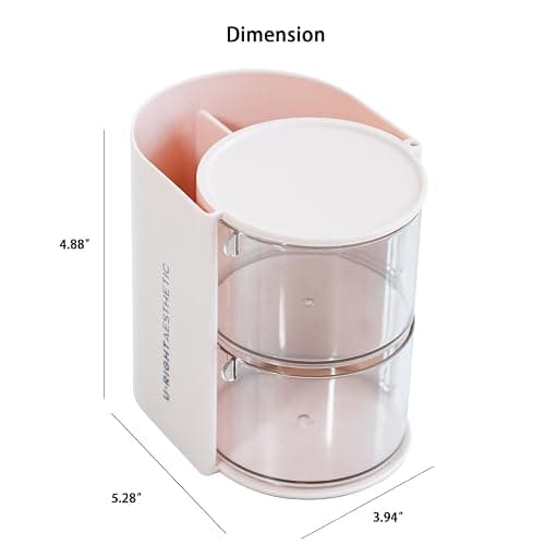 FABROK 2-Layer Clear Hair Accessories Organizer with Hair Brushes Holder, Rotatable Small Jewelry Box for Necklaces、Earring, Desktop Organizer Case for Hair Accessories, Cotton Swab(Pink) thumbnail 3
