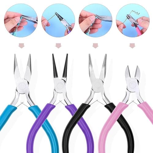 Anezus 4Pcs Jewelry Pliers Tool Set Includes Needle Nose Pliers, Round Nose Pliers, Wire Cutters and Bent Nose Pliers for Jewelry Beading Repair Making Supplies thumbnail 4