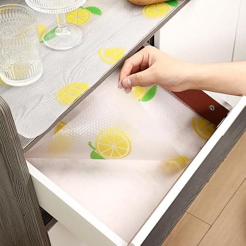 Lemon Print Shelf Liner with Green Leaf – Non-Adhesive Waterproof Drawer and Cabinet Liner – Decorative Kitchen Shelf Paper for Pantry, Closet, Cupboard, Countertop thumbnail 4
