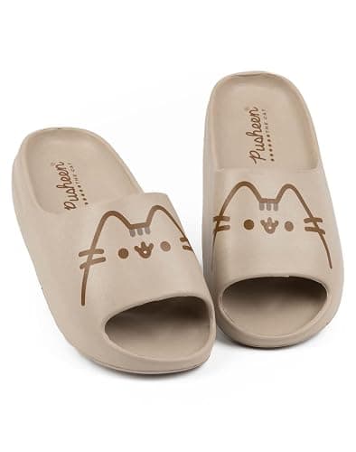 Pusheen Womens Sliders | Ladies Brown Moulded Ridge Bottom Sandals | Cartoon Cat Beachwear Summer Shoes | Slip-on Footwear - Image 1