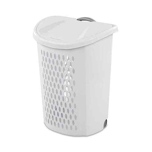 Laundry Basket with Wheels, Lid, and Handles for Easy Rolling, Dirty Clothes Organizer, White, 1 Pack - Image 1