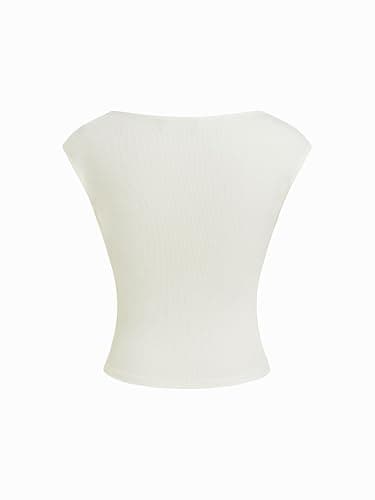 CIDER Boat Neck Tops for Women Sleeveless Ruched Crop Tank Tops | Slim Fit, Trendy Summer Outfits, Casual Tee Shirt thumbnail 6