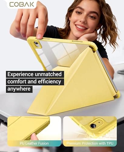 CoBak Case for iPad (A16) 11th Generation 11 Inch 2025, iPad 10th Generation Case 10.9 Inch 2022 - Protective Cover with Multi-Angle Includes Portrait Stand, Pencil Holder and Auto Wake/Sleep, Yellow thumbnail 3