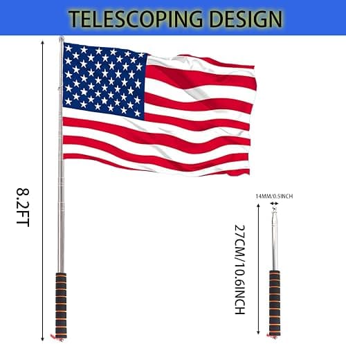 8.2ft Tour Guide Flag Pole Telescoping Handheld Flagpoles Orange Stainless Steel Extendable Portable Flag pole With Clips For Tour Guide Teaching Point Horse Training Totem Pole Festival Parade thumbnail 3