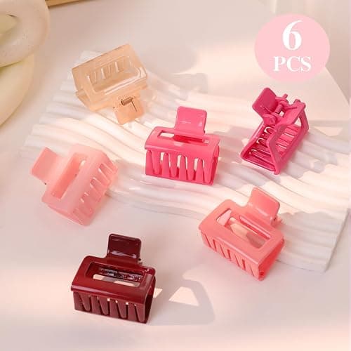 Auseibeely 6 Pack Pink Small Claw Clips for Women & Girls, 2 Inch Rectangle Medium Hair Clips, Small Square Claw Clip for Half up Half Down, Hair Accessories for Thin/Medium Short Hair, Hot Pink thumbnail 6