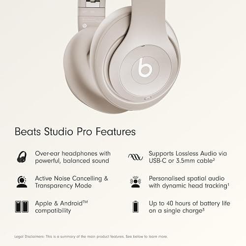 Beats Studio Pro Premium Wireless Over-Ear Headphones- Up to 40-Hour Battery Life, Active Noise Cancelling, Great for Travel & Commuting, USB-C Lossless Audio, Apple & Android Compatible - Sandstone | Noise canceling audio with Bluetooth connectivity, microphone and 40 hour battery life thumbnail 2