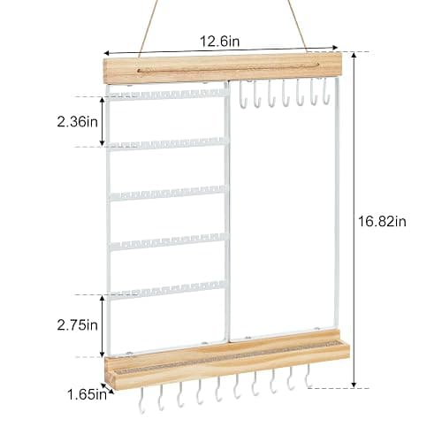 Hanging Jewelry Organizer and Storage, 5-Tier White Earring Necklace Holder Jewelry Display Organizer Stand Rack, Wall Mounted for Earrings Necklaces Bracelets and Rings, White thumbnail 3