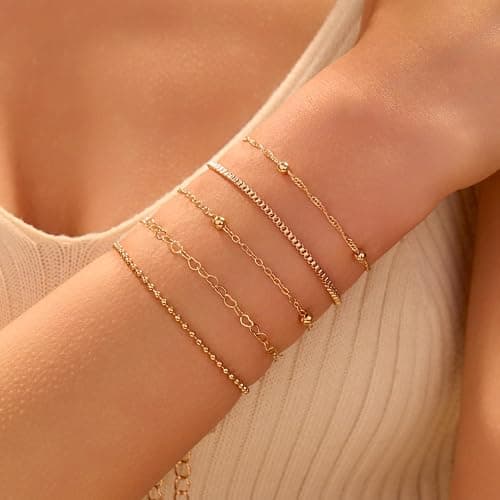 Heart Bracelets Set for Women, Chain Layered Bracelets Collection, Layered Cuba Beaded Chians for Your Wrist, Stackable Bracelet Stack Set, Adjustable Charm Link Bow Butterfly Heart Jewelry Sets thumbnail 5
