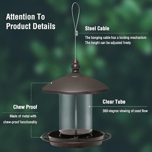Youvip Metal Roof Bird Feeder - Chew Proof for Outdoor Hanging Wild Bird Seeds. Bronze thumbnail 4