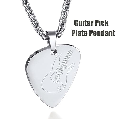 U7 Hip Hop Punk Music Necklace, Guitar Pick/Guitar/Microphone/Headphone Pendant with Chain for Men & Women, Stainless Steel R&B Music Jewelry, Silver/Gold/Black, Customizable thumbnail 9