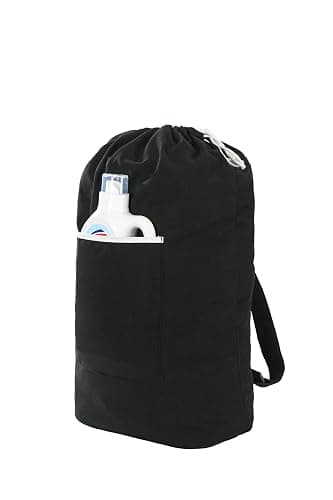 Canvas Laundry bag, Washable Laundry backpack, Adjustable Straps, Large Front Pocket, Drawstring Closure (BLACK, XX-Large) - Image 1