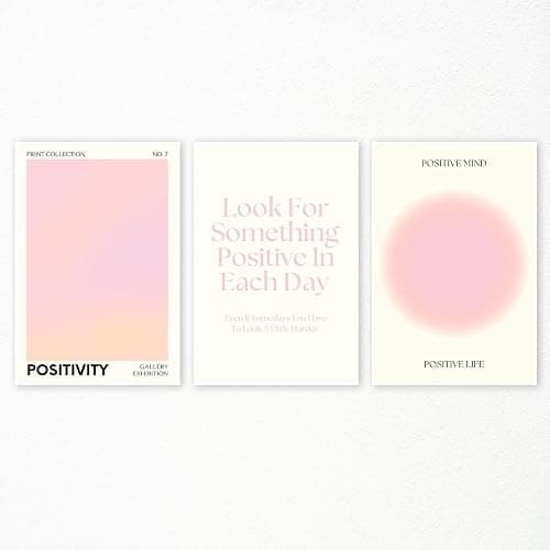 Adyggefy Pink Gradient Aura Angel Numbers Poster for Room Aesthetic 3 Piece 12x16in, Pastel Positive Daily Affirmation Quotes Canavs Wall Art Abstract Minimalist Print Painting for Bedroom Unframed - Image 1