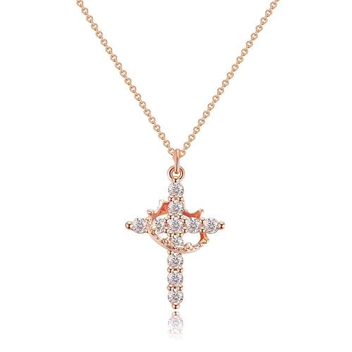 Robaice Upgraded Crown Cross Necklace for Women, 14K Gold Plated Crown Cross Pendant Necklace, Non-Tarnish Faith Jewelry for Women, Christian Religious Gifts for Her - Image 1